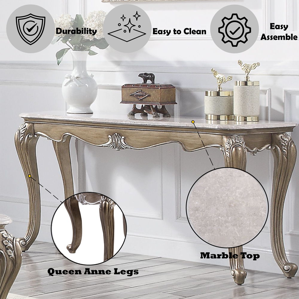 Elozzol - Sofa Table - Marble Top & Antique Bronze