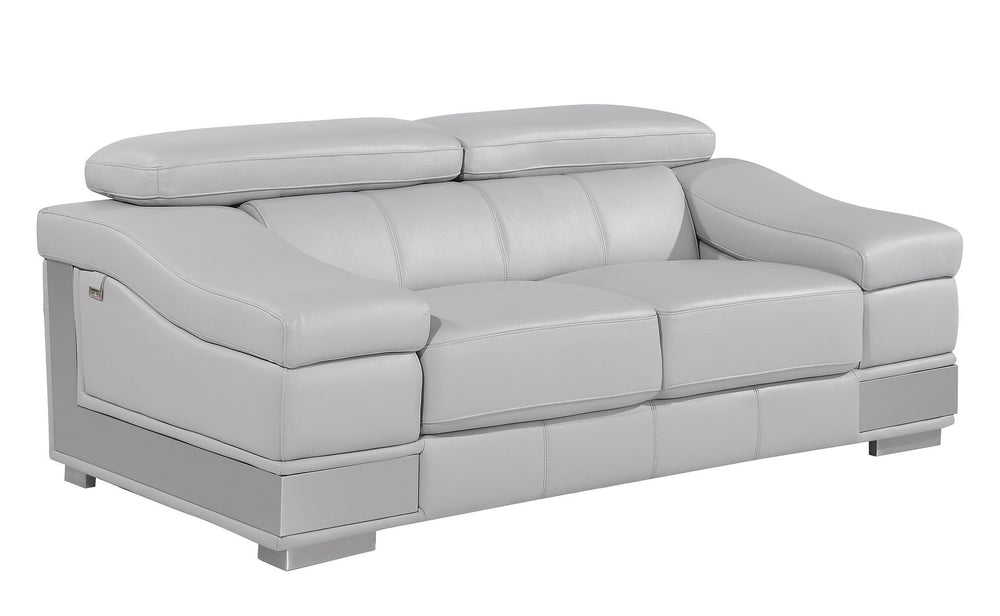 DivanItalia 415 Loveseat with Adjustable Headrest in Top-Grain Italian Leather - Light Gray