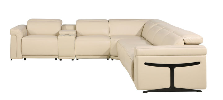 DivanItalia 1126 7-Piece L-Shaped Sectional Sofa in Top Grain Italian Leather with 3 Power Recliners &amp; Power Headrests - Beige
