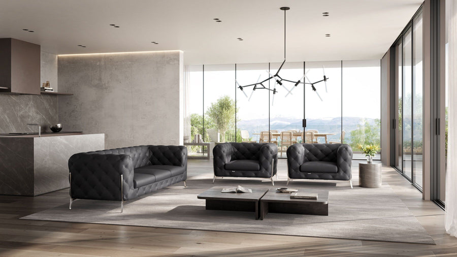 Global United Furniture DivanItalia 970 Italian Leather Dark Gray Leather Sofa and Two Chair Set