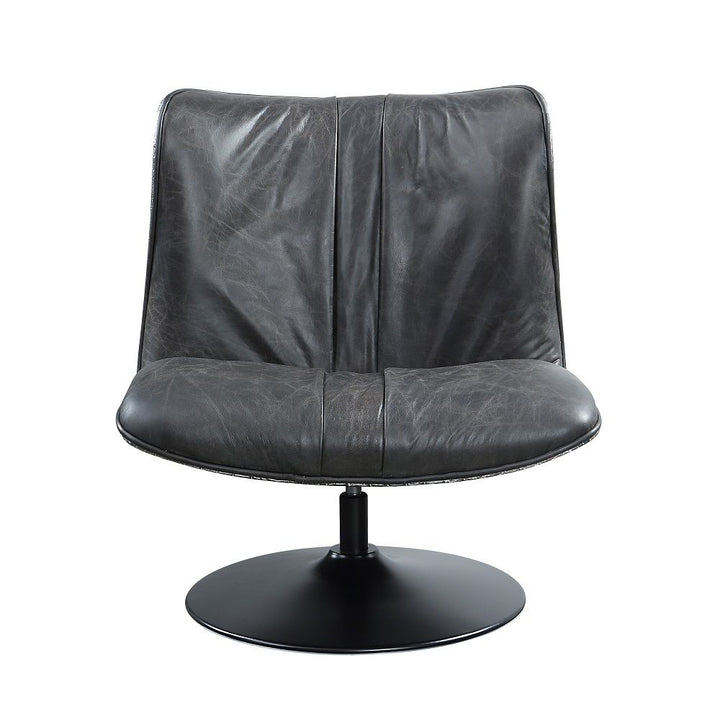 Piotr - Accent Chair With Swivel - Black Top Grain Leather