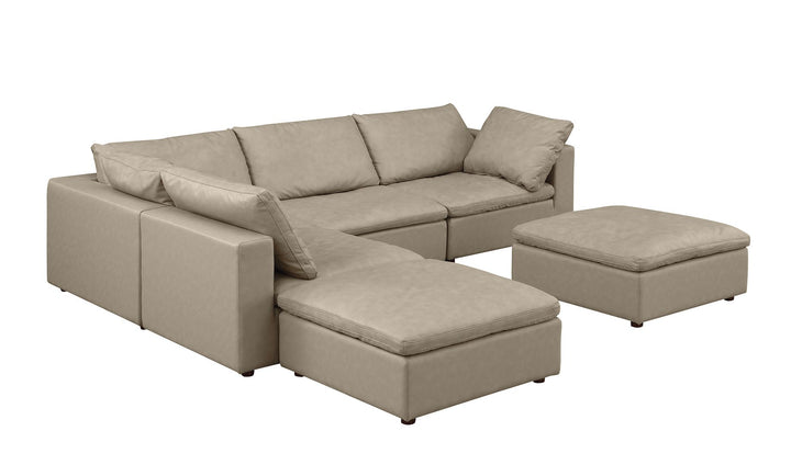 DivanItalia 1100 6-Piece Left Arm Facing 3-Seat Sectional – Top-Grain Italian Leather - Beige
