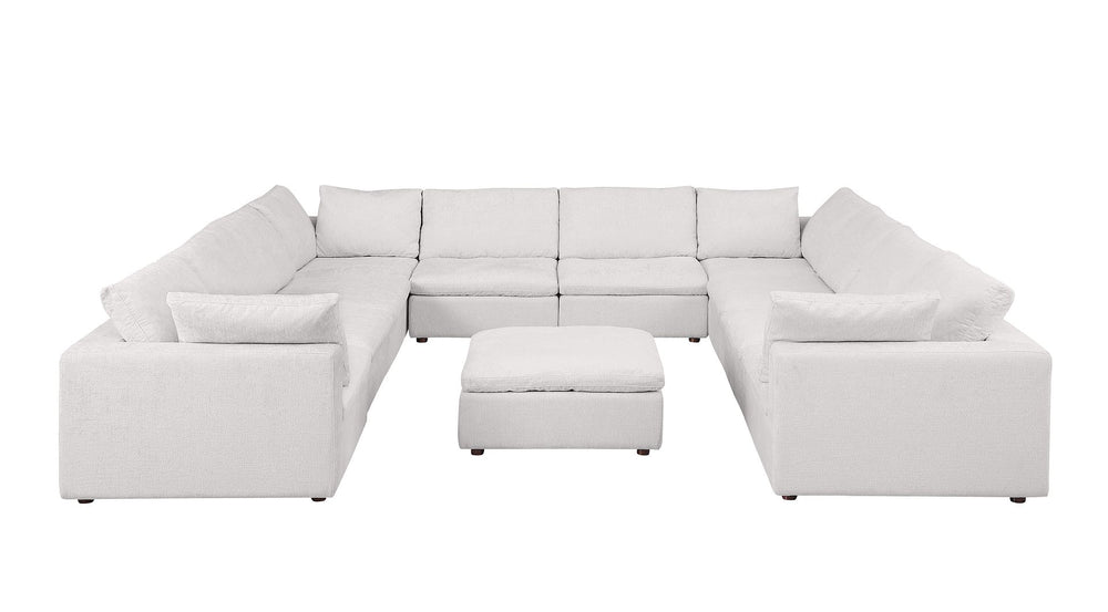 DivanItalia 1100 11-Piece U-Shaped Sectional in Top-Grain Italian Leather - Pearl