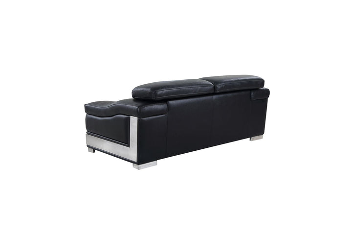 DivanItalia 415 2-Piece Sofa Set with Adjustable Headrest in Top-Grain Italian Leather - Black