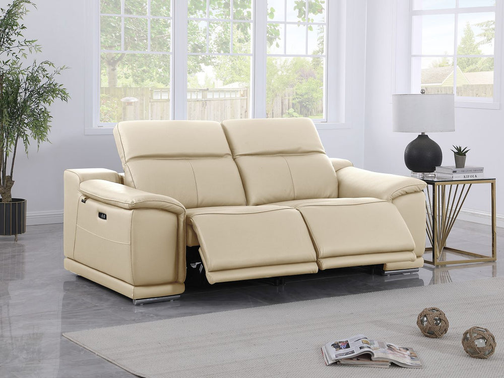 DivanItalia 9762 2-Piece Modular Power Reclining Console with 2 Power Recliners in Top Grain Italian Leather - Beige