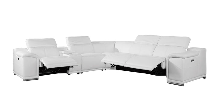 DivanItalia 9762 6-Piece L Shaped Top Grain Italian Leather Sectional Sofa with 3 Power Recliners - White
