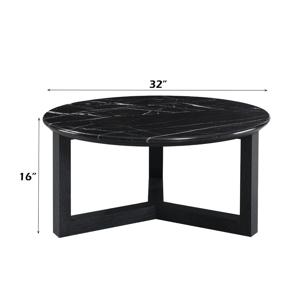 Dara - 32" Coffee Table - Natural Marble Top & Black