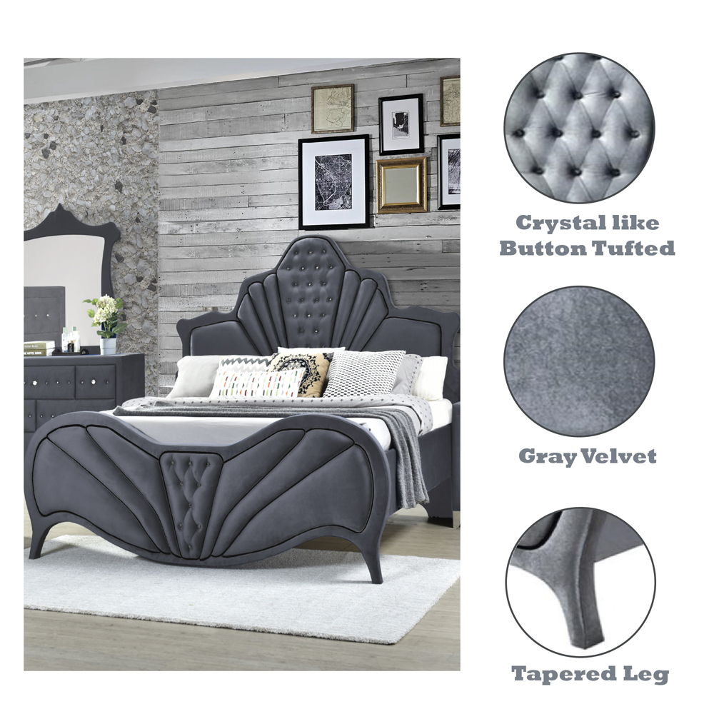 Dante - Queen Bed - Gray Velvet