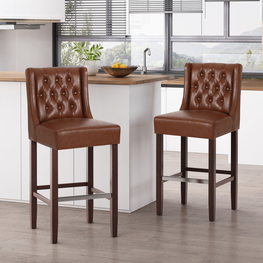 30.5" PU Bar Stool with Footrest – Light Brown (Set of 2)