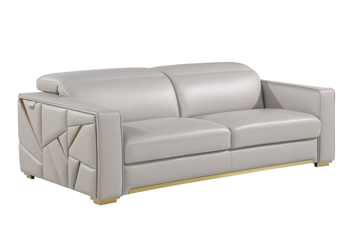 DivanItalia 1120 Sofa with Adjustable Headrest in Top-Grain Italian Leather - Light Gray