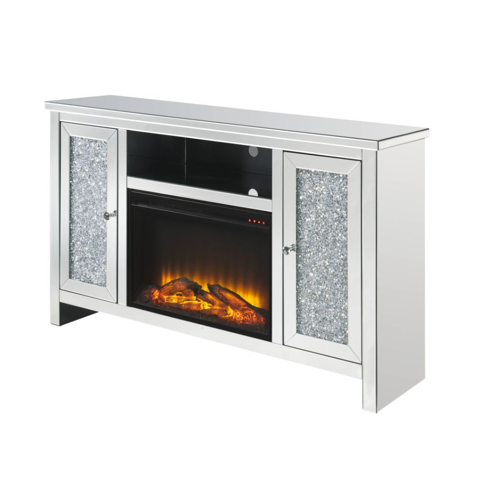 Noralie - 36" TV Stand With Fireplace - Mirrored & Faux Diamonds