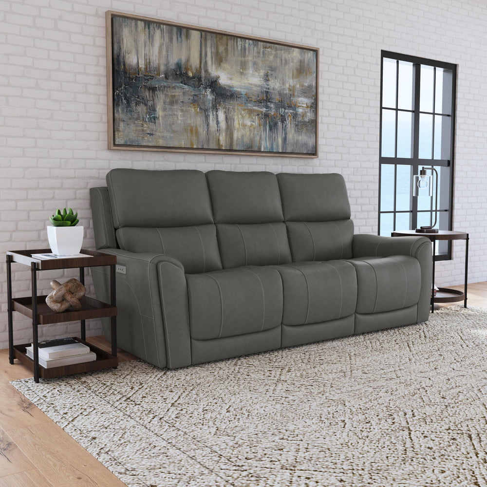Carter Fabric Power Reclining Sofa with Console & Power Headrests & Lumbar in Smoke