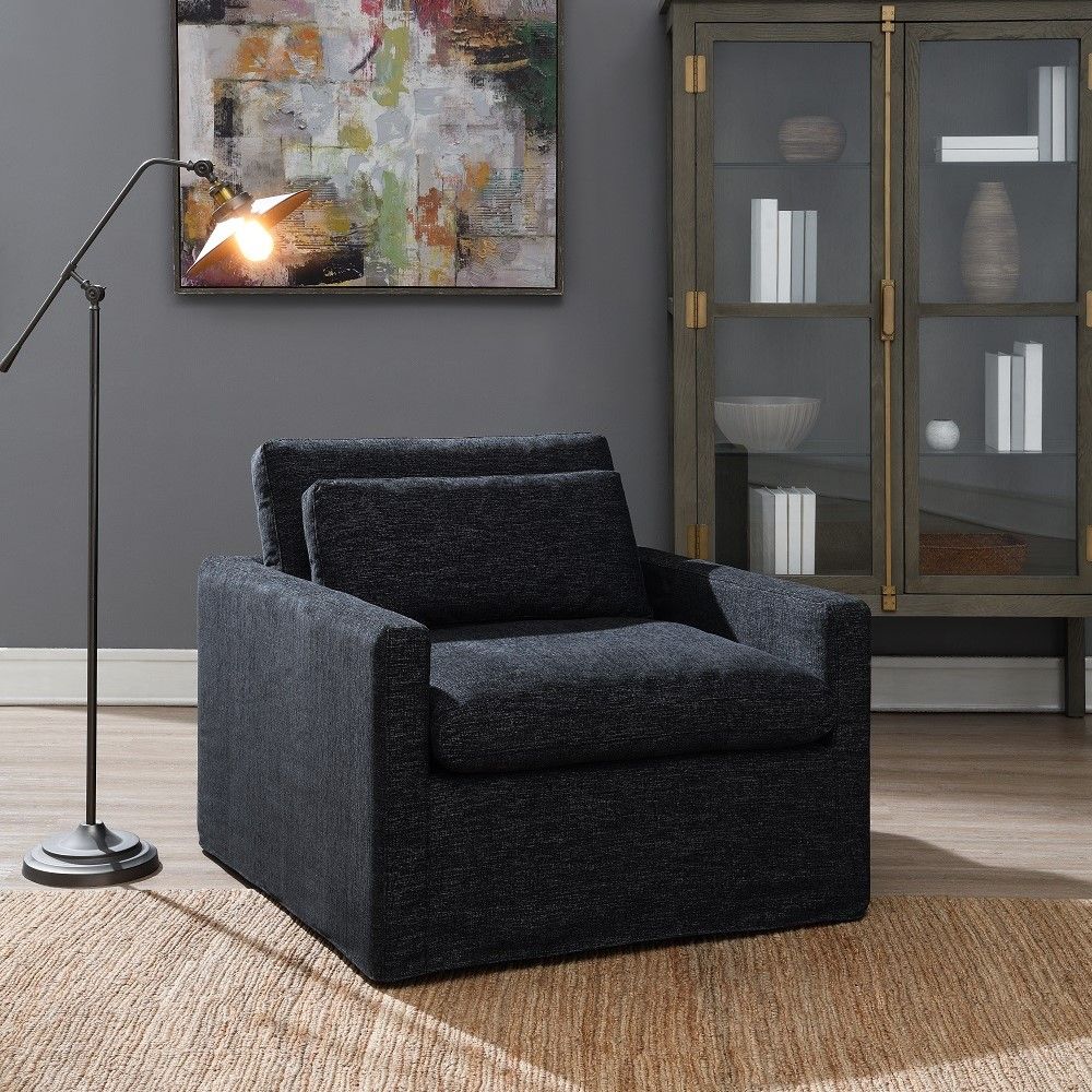Frederick - Swivel Chair With Pillow - Dark Gray Fabric