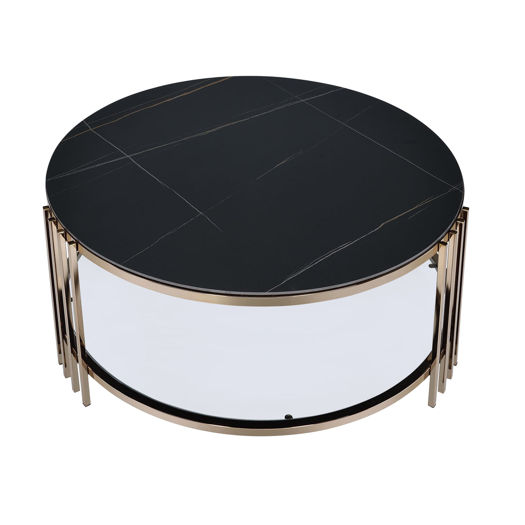 Abisha - Sintered Stone Top & Champagne Round Coffee Table - Black