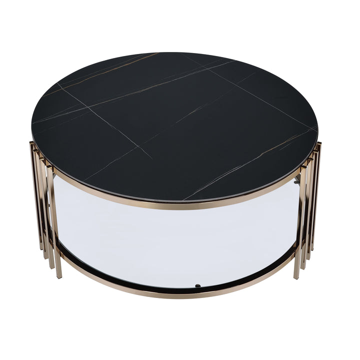 Abisha - Sintered Stone Top & Champagne Round Coffee Table - Black