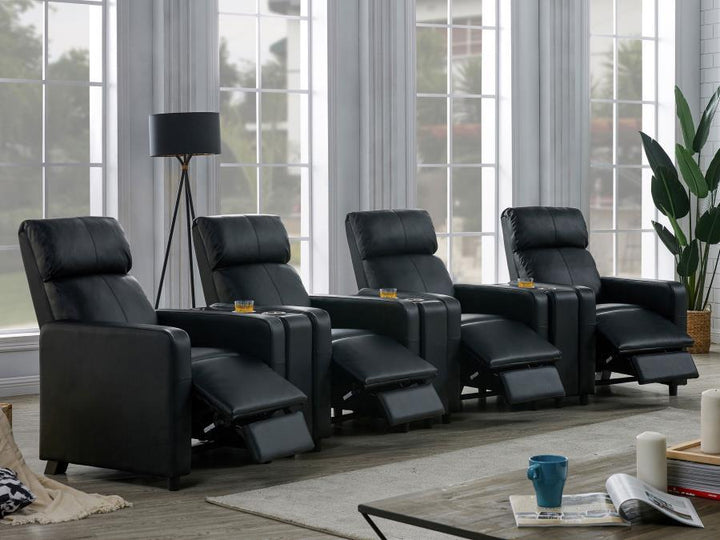 Toohey - 7 Piece 4-Seater Upholstered Tufted Recliner Living Room Set - Black