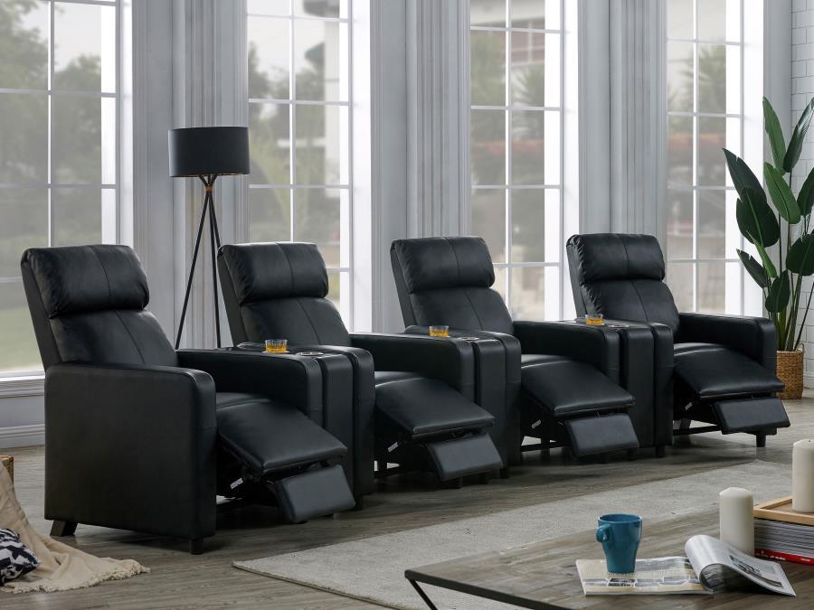 Toohey - 7 Piece 4-Seater Upholstered Tufted Recliner Living Room Set - Black