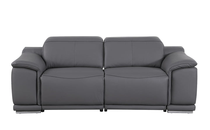DivanItalia 9762 2-Piece Modular Power Reclining Console with 2 Power Recliners in Top Grain Italian Leather - Dark Gray