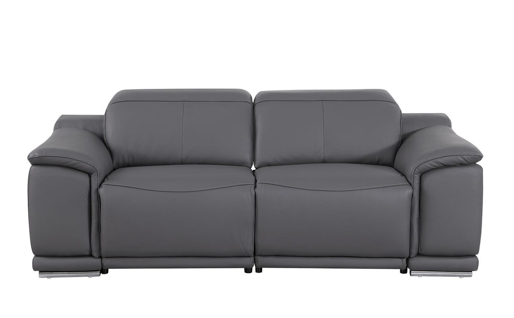 DivanItalia 9762 2-Piece Modular Power Reclining Console with 2 Power Recliners in Top Grain Italian Leather - Dark Gray