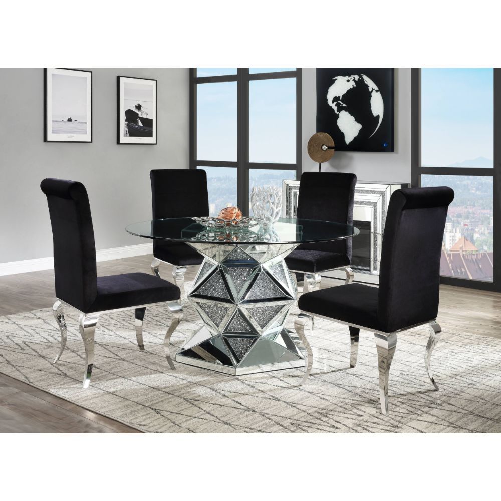 Noralie - 52" Round Dining Table - Mirrored & Faux Diamonds