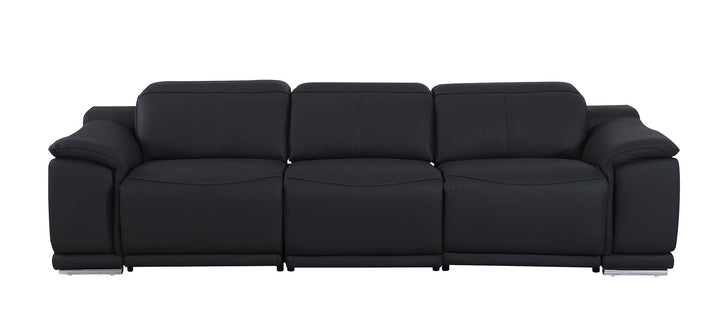 DivanItalia 9762 3-Piece Modular Power Reclining Sofa with 2 Power Recliners in Top Grain Italian Leather - Black
