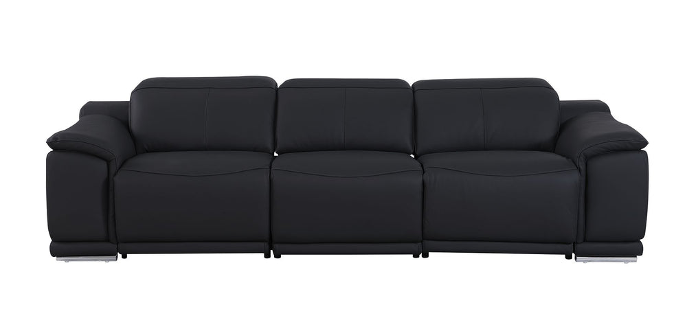 DivanItalia 9762 3-Piece Modular Power Reclining Sofa with 2 Power Recliners in Top Grain Italian Leather - Black