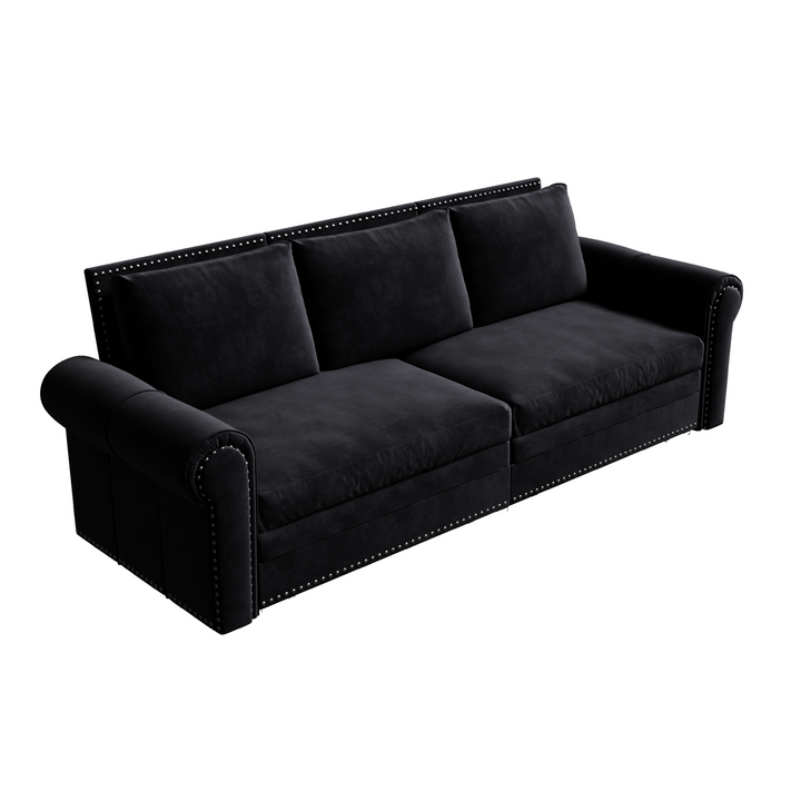 Chesterfield Convertible Sleeper Sofa with Nailhead Trim & Rolled Arm in Black