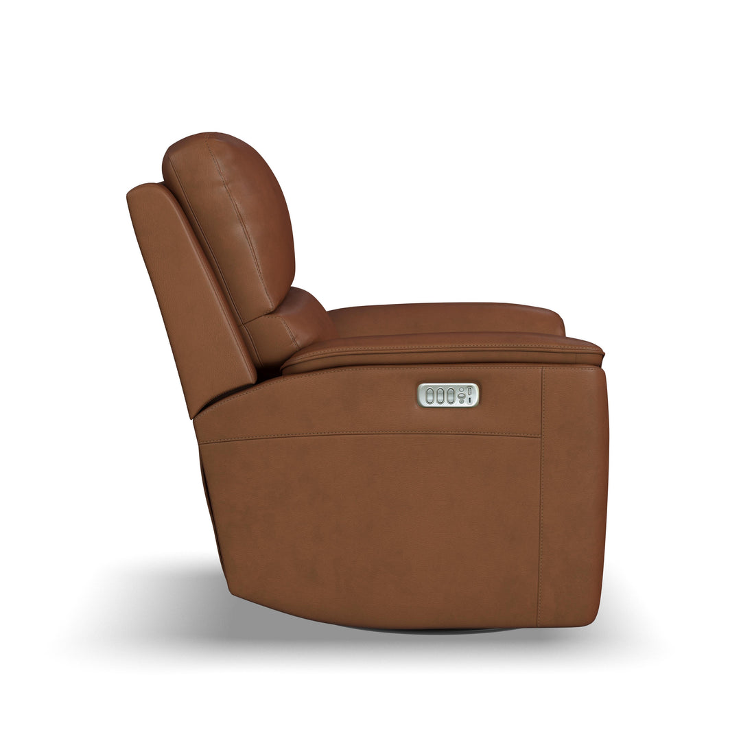 Flexsteel 1041-53P5-94672 Henry  Power Swivel Gliding Recliner With Power Headrest, Lumbar, Heat & Massage  Caramel