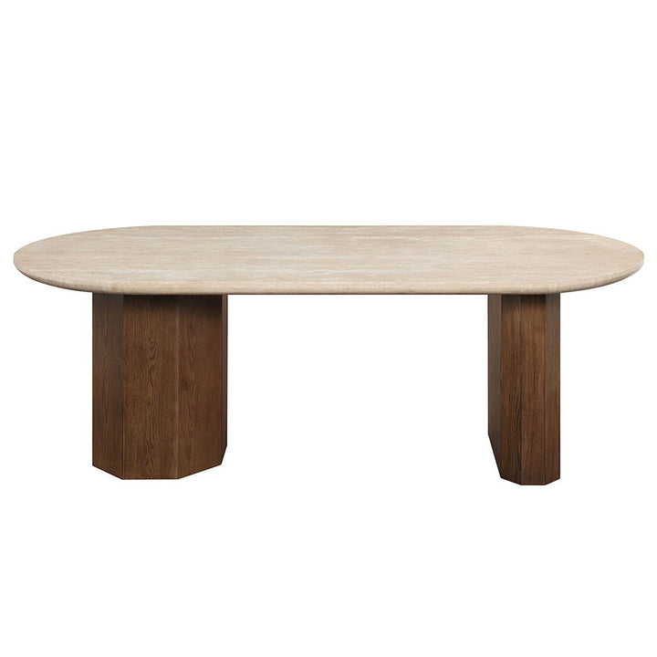 Leonardo - Dining Table - Travertine Top & Dark Oak