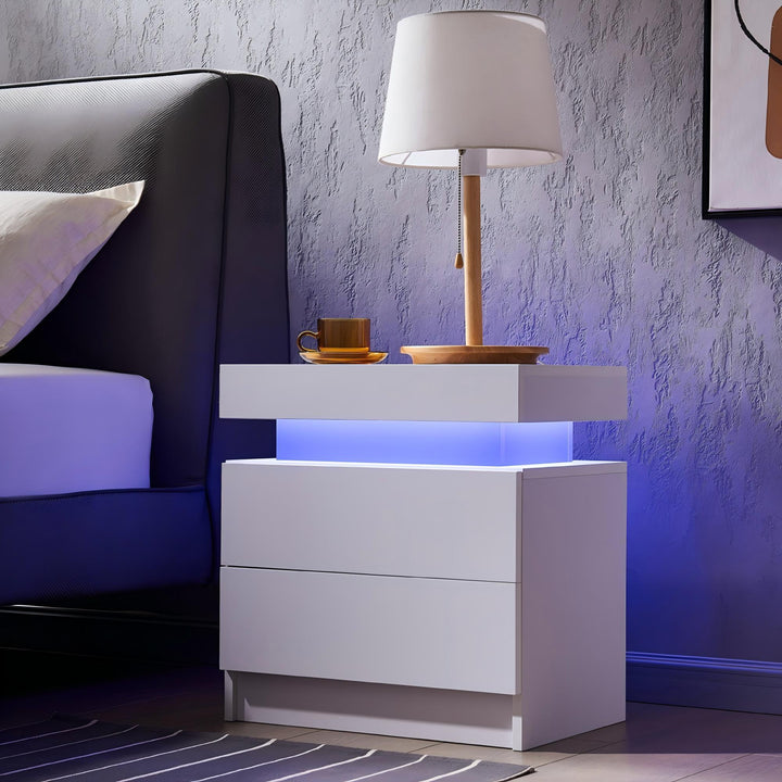Modern LED Nightstand with Adjustable Lights and 2 Drawers in White