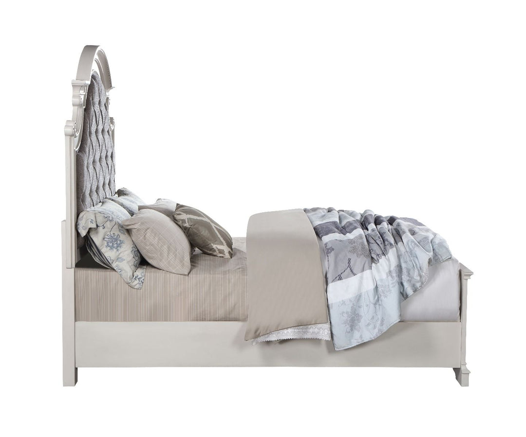 Florian - Eastern King Bed - Gray Fabric & Antique White