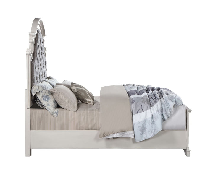 Florian - Eastern King Bed - Gray Fabric & Antique White