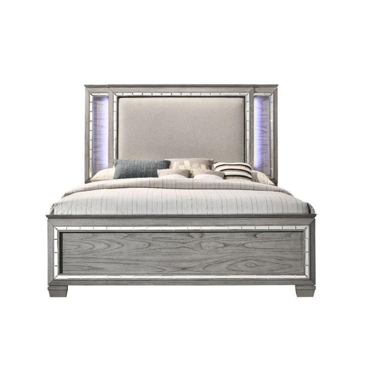 Antares - Queen Bed - Fabric & Light Gray Oak