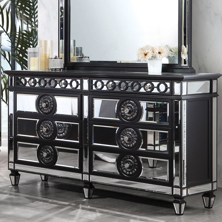 ACME Furniture Varian II Dresser Mirrored, Black & Sliver