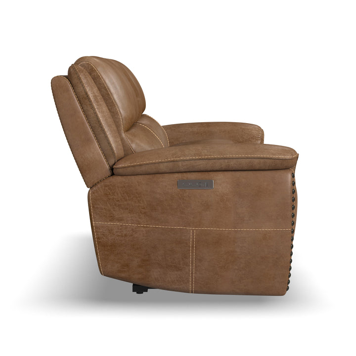 Beau Fabric Power Reclining Loveseat with Console &amp; Power Headrests in Silt