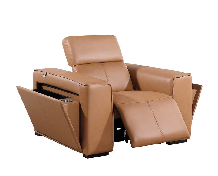 DivanItalia 1224 Top Grain Italian Leather Power Reclining Chair with Power Headrests - Cognac