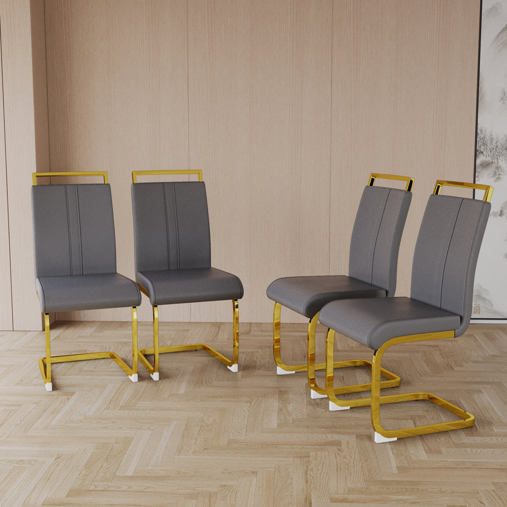 Modern Dark Grey Faux Leather Dining Chair with Sturdy Gold Legs (Set of 4)