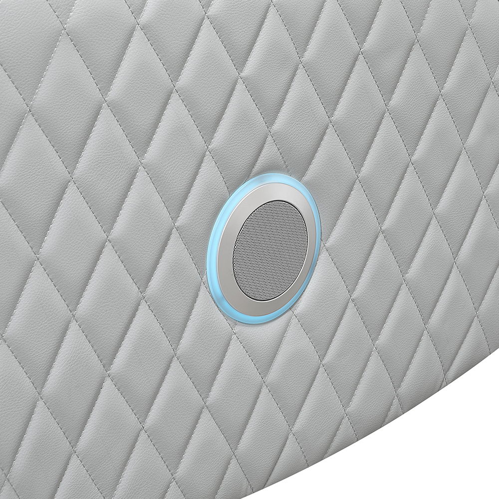 Elonzo - Power Motion Sofa With LED, Power Headrest & Speaker - Light Gray