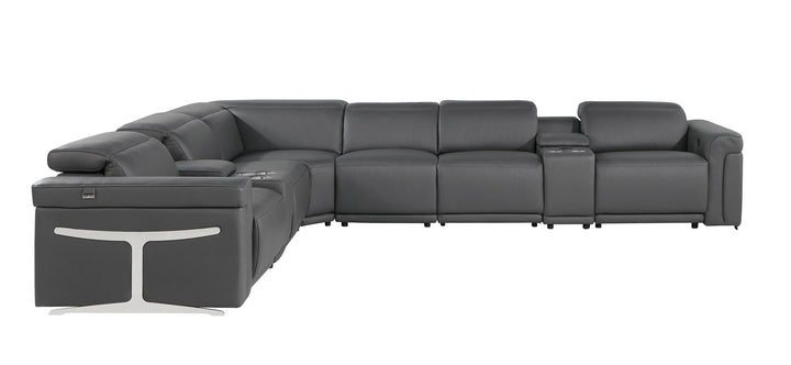 DivanItalia 1126 8-Piece L-Shaped Sectional Sofa in Top Grain Italian Leather with 4 Power Recliners &amp; Power Headrests - Dark Gray