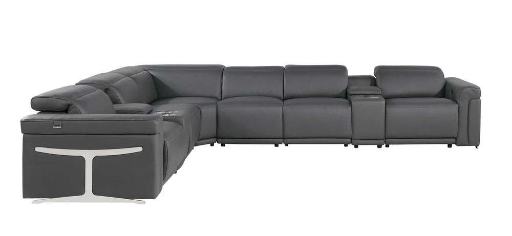 DivanItalia 1126 8-Piece L-Shaped Sectional Sofa in Top Grain Italian Leather with 4 Power Recliners & Power Headrests - Dark Gray