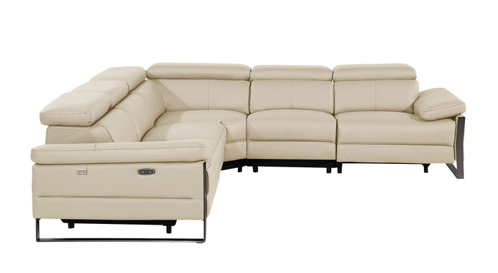 DivanItalia 1246 5-Piece L-Shaped Modular Power Reclining Sectional with Power Headrests – Top Grain Italian Leather - Beige