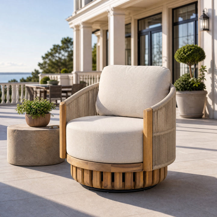 Swivel Acacia Rope Patio Club Chair – Teak/Beige
