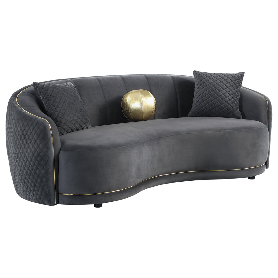 Coaster Furniture Brookside - Velvet Upholstered Curved Sofa - Dark Gray