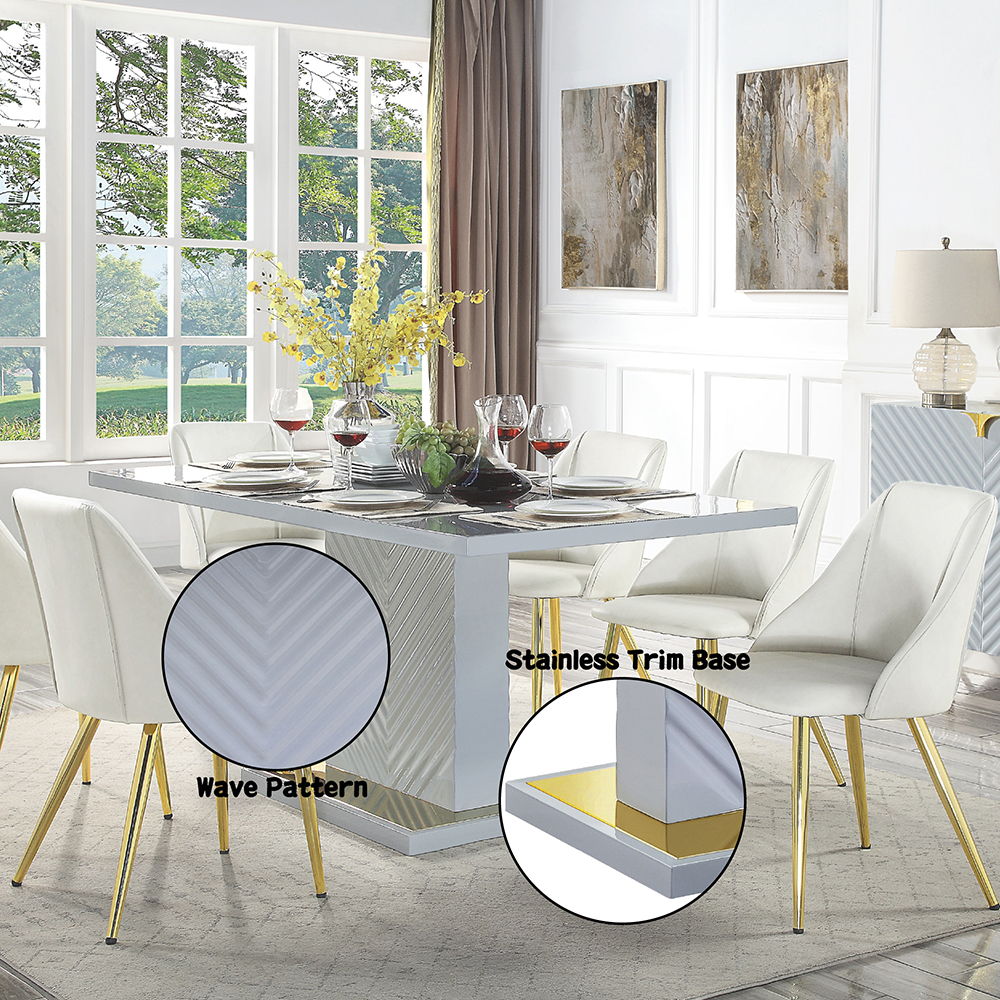 Gaines - Dining Table With Pedestal Base - Gray High Gloss