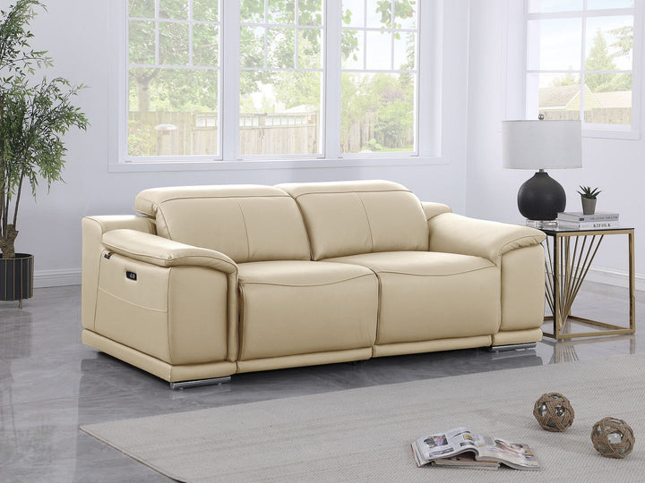DivanItalia 9762 2-Piece Modular Power Reclining Console with 2 Power Recliners in Top Grain Italian Leather - Beige