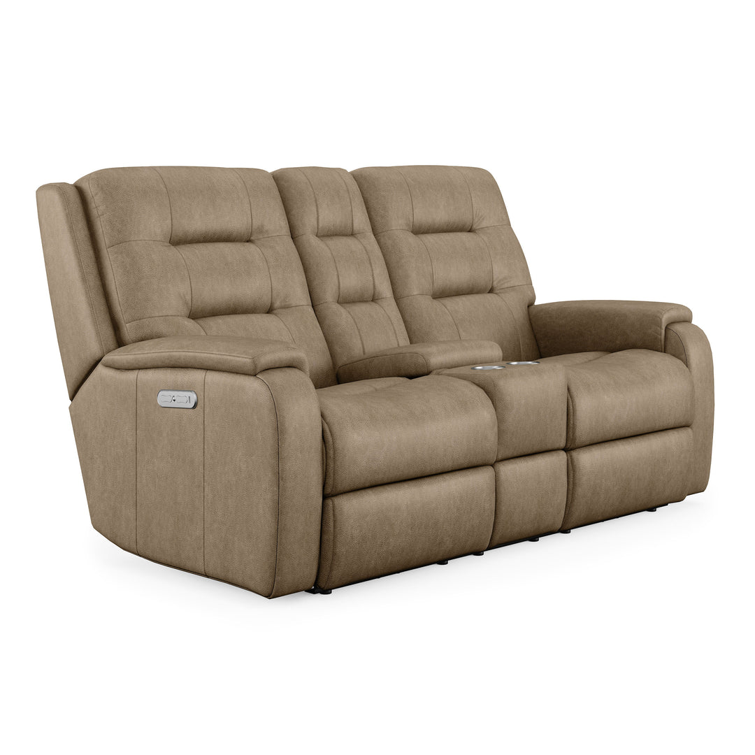 Flexsteel 3810-601H Arlo  Leather Power Reclining Loveseat, Console & Power Headrests  Light Brown