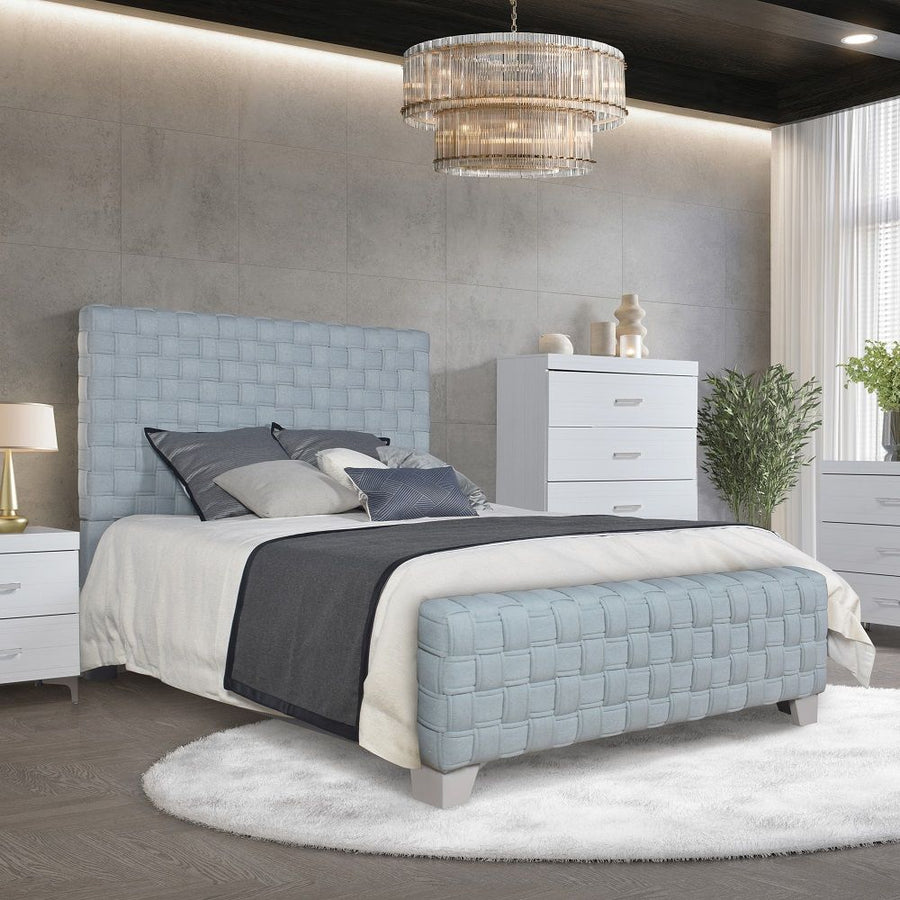 ACME Furniture Saree Eastern King Bed Light Teal Chenille & Gray