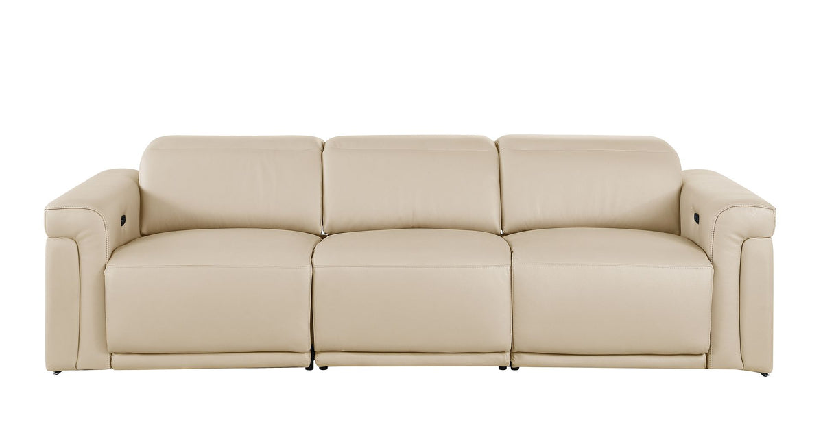DivanItalia 1126 3-Piece Modular Power Reclining Sofa in Top Grain Italian Leather with 3 Power Recliners & Power Headrests - Beige