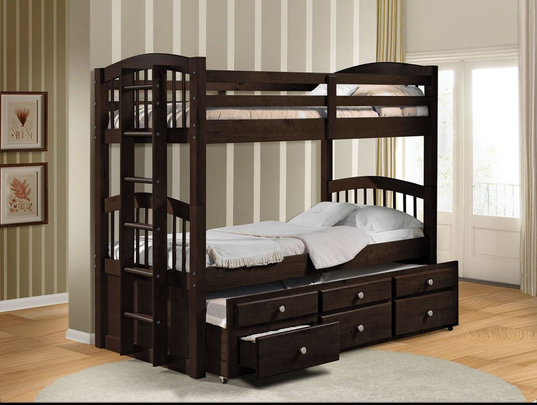 Micah Twin/Twin Bunk Bed with Trundle & Storage in Espresso