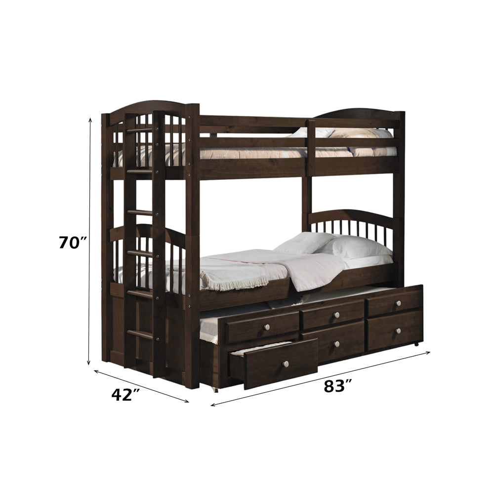 Micah Twin/Twin Bunk Bed with Trundle & Storage in Espresso - dimensions